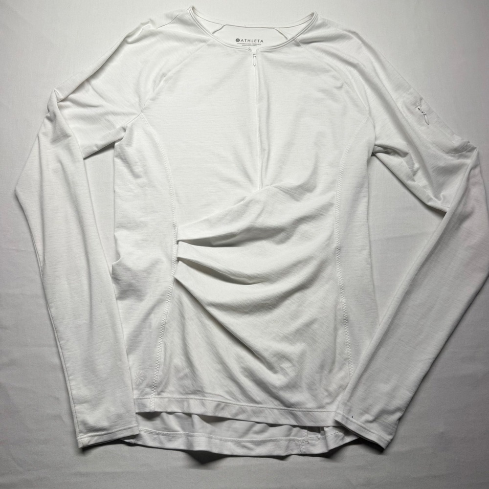 Athleta Cycling Jersey Womens S White 1/4 Zip Thumbholes Back Zip Pocket SP18
